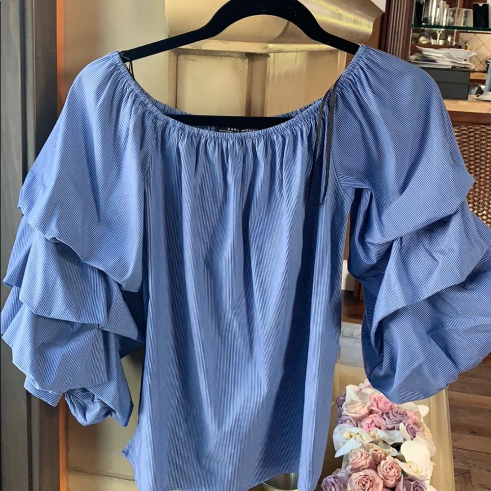 Zara Striped Off the Shoulder Top